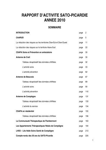 Rapport d'Activité 2010 - SATO Picardie