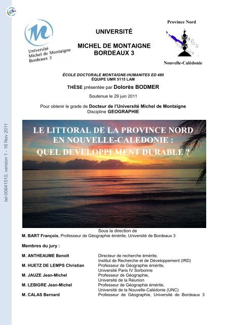 Le littoral de la Province Nord en Nouvelle-Calédonie: Quel ...