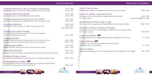 Carte de soins SPA - Le spa aquavithal