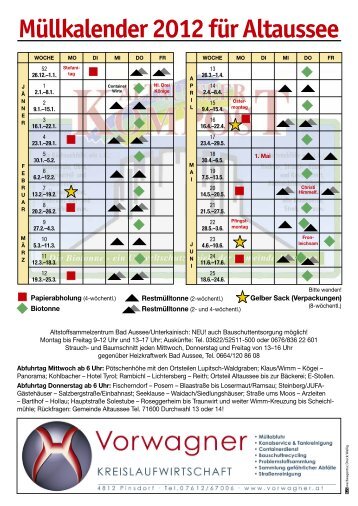 Müllkalender 2012 für Altaussee