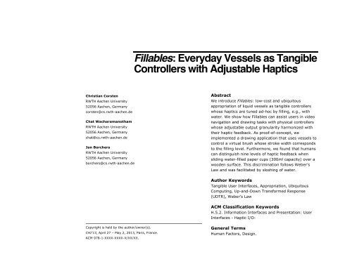 Fillables: Everyday Vessels as Tangible Controllers ... - alt.chi 2013