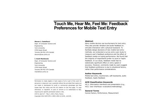 Feedback Preferences for Mobile Text Entry - alt.chi 2013
