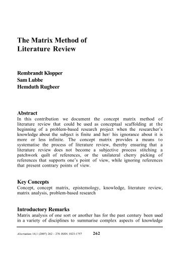 The Matrix Method of Literature Review - Alternation Journal ...