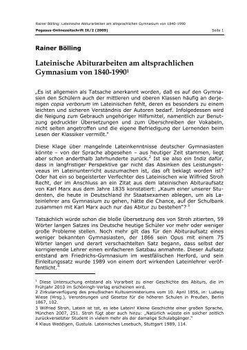 Lateinische Abiturarbeiten am altsprachlichen Gymnasium von 1840 ...