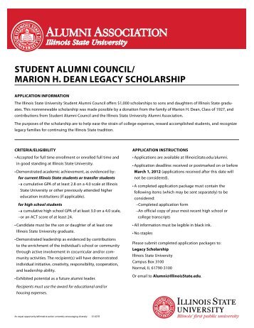 student alumni council/ marion h. dean legacy scholarship