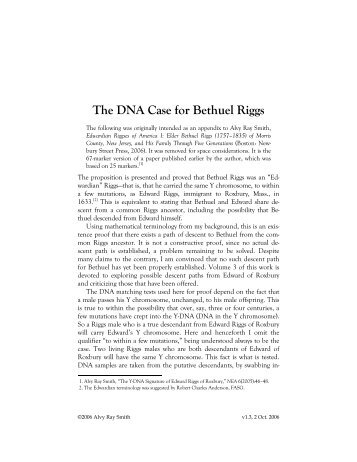 The DNA Case for Bethuel Riggs - Alvy Ray Smith Homepage