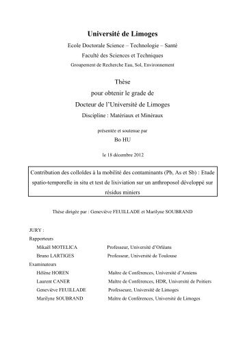 Pb, As et Sb - Epublications - Université de Limoges