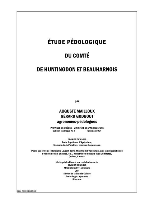 Étude pédologique du comté de Huntingdon et Beauharnois - IRDA