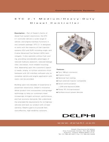 www .delphi.com ETC 2 . 1 M edium / H eavy - D uty D iesel C ontroller