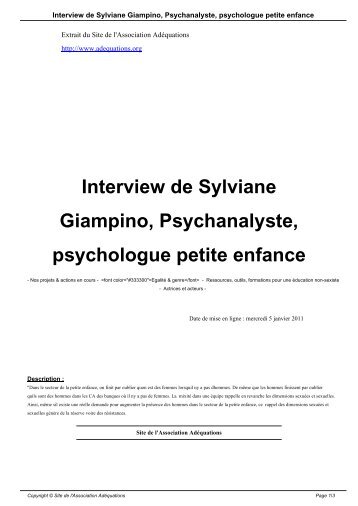 Interview de Sylviane Giampino, Psychanalyste ... - Adéquations