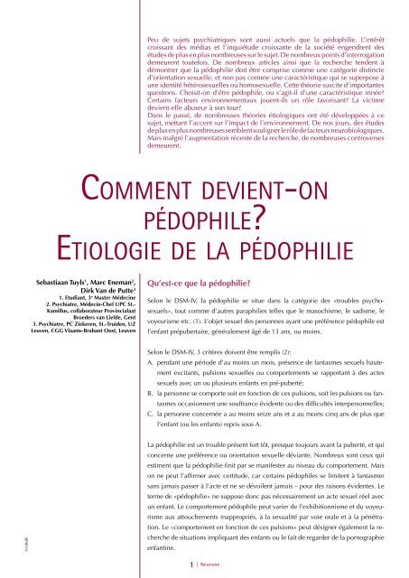 COMMENT DEVIENT -ON PÉDOPHILE? ETIOLOGIE DE ... - Neuron