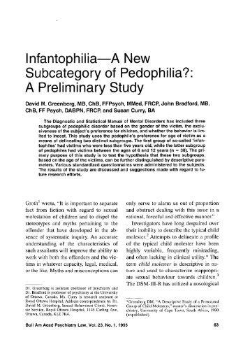 Infantophilia-A New Subcategory of Pedophilia?: A Preliminary Study