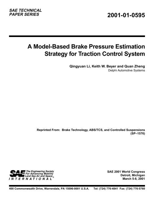 2001-01-0595 A Model-Based Brake Pressure Estimation ... - Delphi