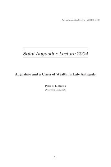 Saint Augustine Lecture 2004 - Journals and Series