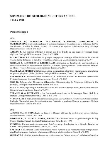 SOMMAIRE DE GEOLOGIE MEDITERRANENNE 1974 à ... - ASNAT