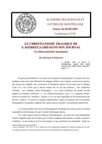 le christianisme tragique de s. kierkegaard dans son journal