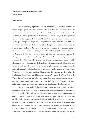 1 Une communauté lettrée transnationale Márcia ... - IEL - Unicamp