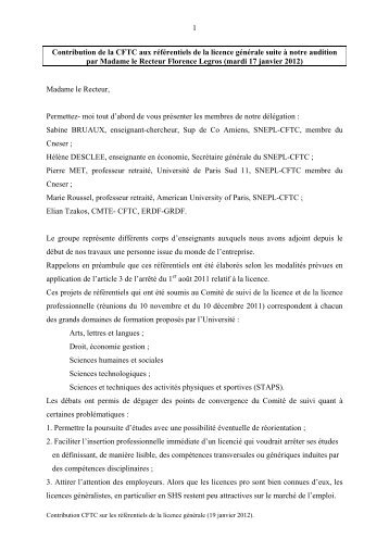 1 Contribution de la CFTC aux référentiels de la licence générale ...