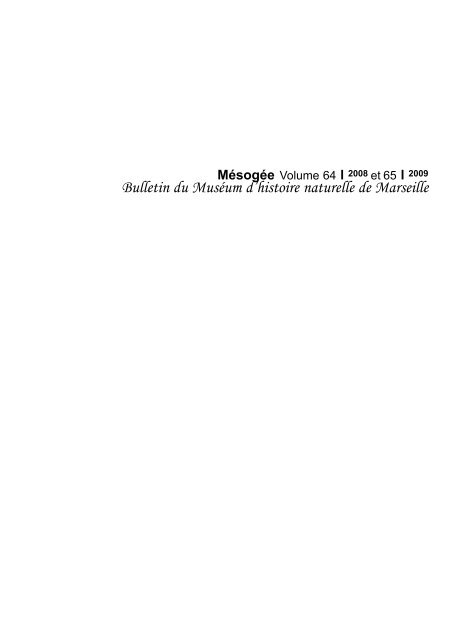 Mésogée N°64-2008 / 65-2009 - Muséum d'histoire naturelle de ...