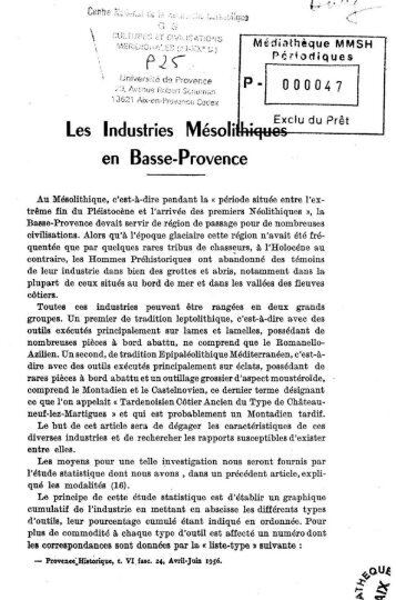 Les industries mésolithiques en Basse-Provence