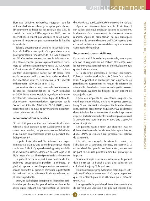 Février / mars 2012 - Volume 49 No 1 - Ordre des dentistes du Québec