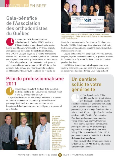 Février / mars 2012 - Volume 49 No 1 - Ordre des dentistes du Québec