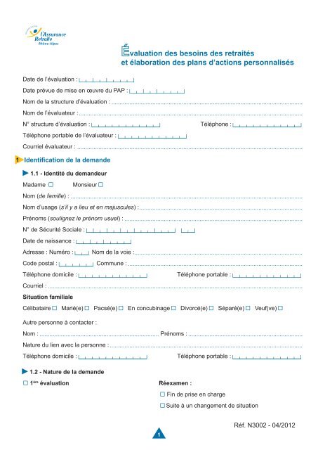 Evaluation des besoins du retraité et élaboration du plan d ... - Carsat