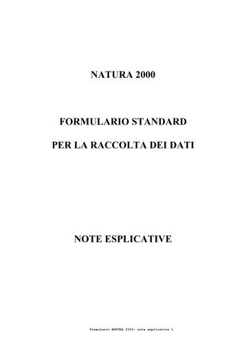 Natura 2000 - Formulario standard per la raccolta dei dati