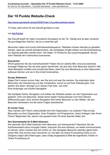 Fundraising Innovativ Newsletter Der 10 Punkte Spendwerk