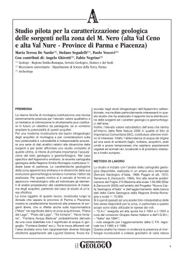 Studio pilota per la caratterizzazione geologica delle sorgenti nella ...