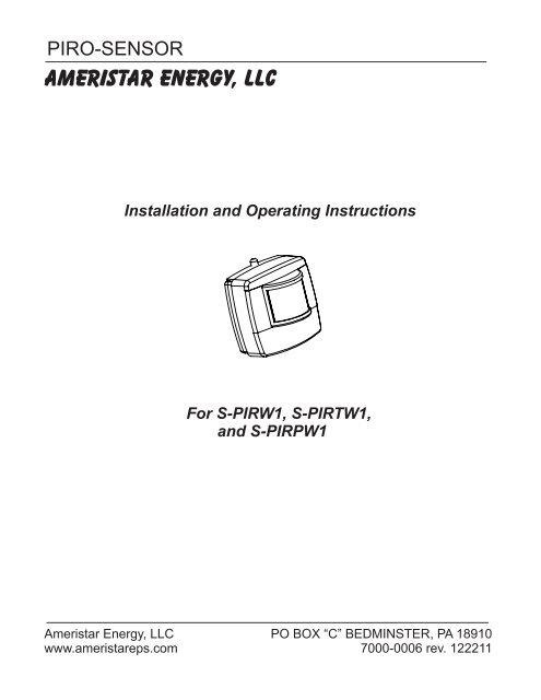 Piro Sensor Installation and operating manual - AmeriStar Energy