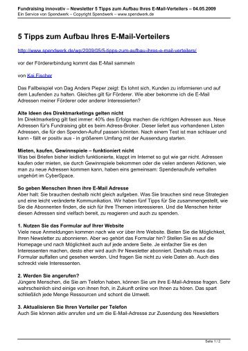 Newsletter 5 Tipps zum Aufbau Ihres E-Mail-Verteilers - Spendwerk