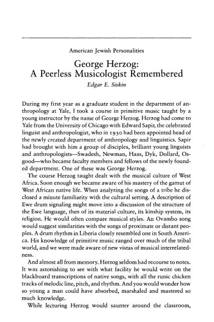 George Herzog - American Jewish Archives
