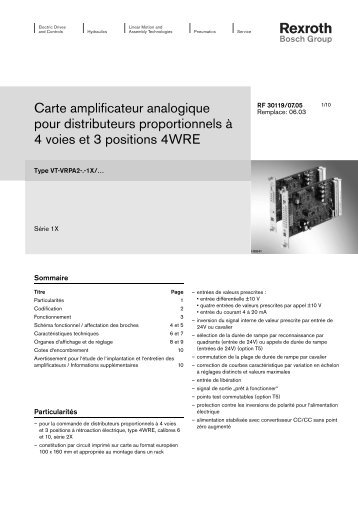 Carte amplificateur analogique pour distributeurs ... - Bosch Rexroth