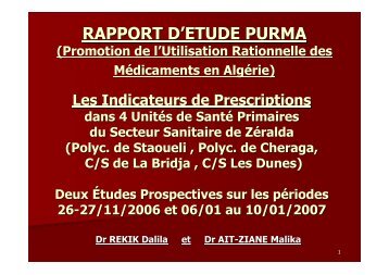 LES INDICATEURS DE PRESCRIPTIONS