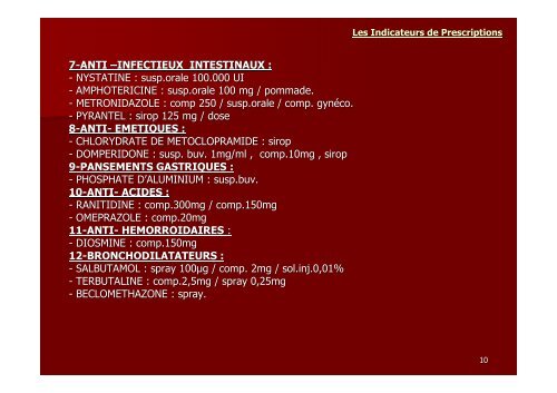 LES INDICATEURS DE PRESCRIPTIONS