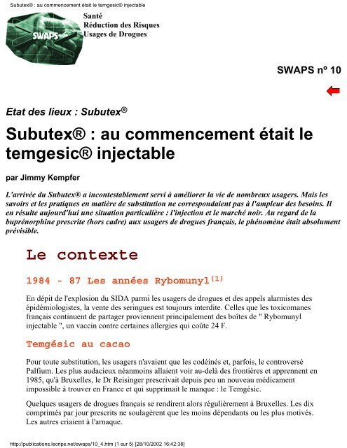 Subutex® : au commencement était le temgesic® injectable