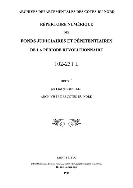 fonds judiciaires et pénitentiaires de la période révolutionnaire