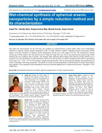 Wet-chemical synthesis of spherical arsenic nanoparticles by a ...