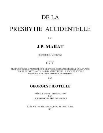 DE LA PRESBYTIE ACCIDENTELLE - Jean-Paul Marat