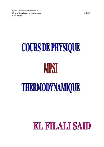 Thermodynamique - Physique Chimie des CPGE par M ...