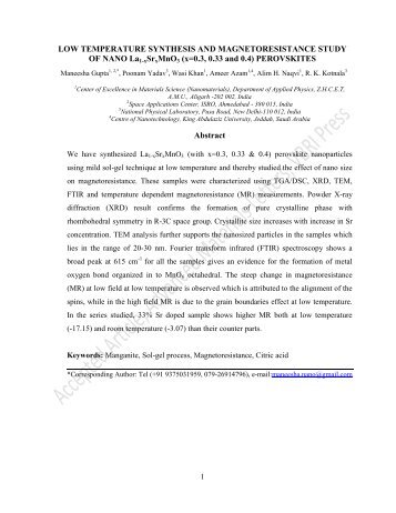 (x=0.3, 0.33 and 0.4) PEROVSKITES Abstract