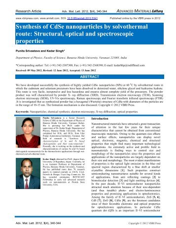 Synthesis of CdSe nanoparticles by solvothermal route - Advanced ...