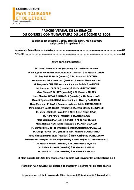 Séance du 14 décembre 2009 - Pays d'Aubagne et de l'Etoile