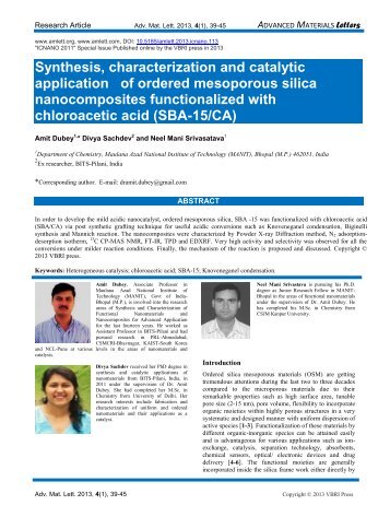 Synthesis, characterization and catalytic application of ordered ...