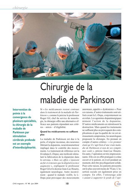 Chirurgie de la maladie de Parkinson - (CHU) de Poitiers