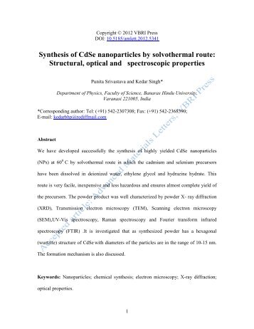 Synthesis of CdSe nanoparticles by solvothermal route: Structural ...