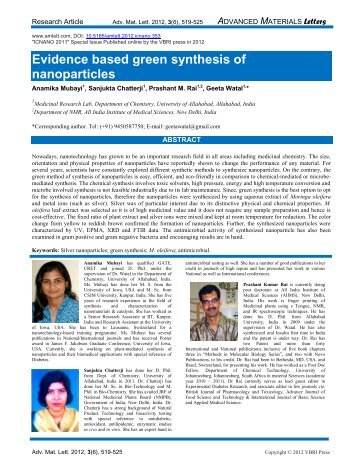 Evidence based green synthesis of nanoparticles - Advanced ...