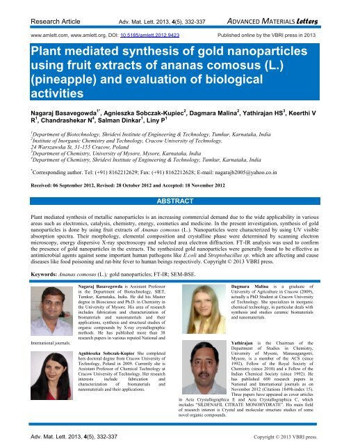 Plant Mediated Synthesis of Gold Nanoparticles Using Fruit Extracts ...