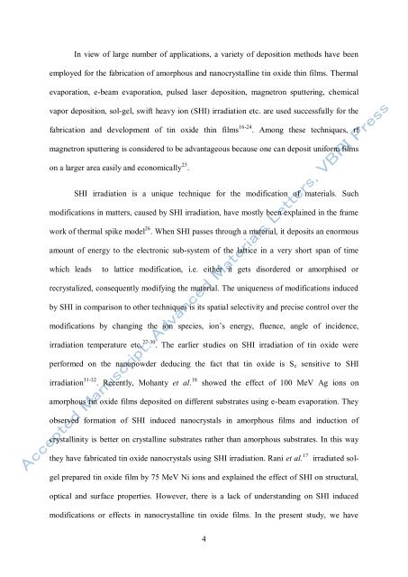 Modification of nanocrystalline rf sputtered tin oxide thin film using ...